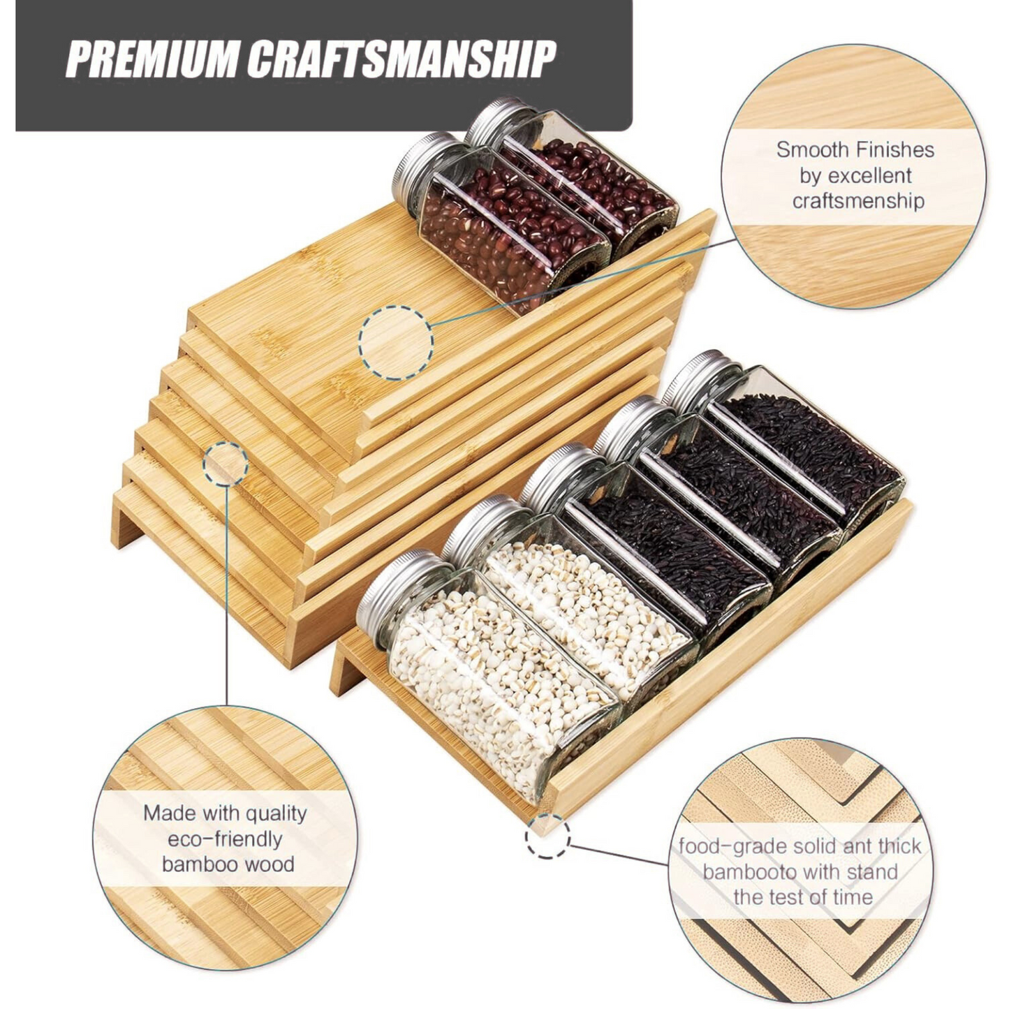 Bamboo Drawer Spice Rack – 4-Tier Organiser Set