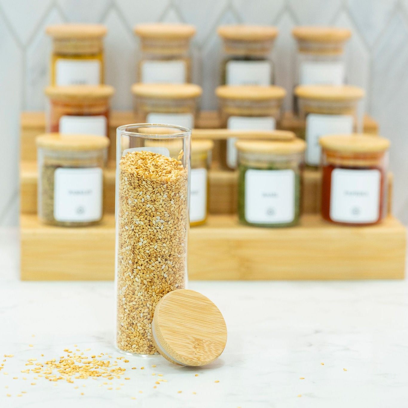 Round Glass Spice Jars with Bamboo Lid – 3 Sizes-1