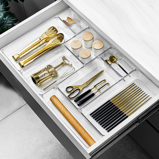 Clear Drawer Organiser Set – 8pc Modular Storage